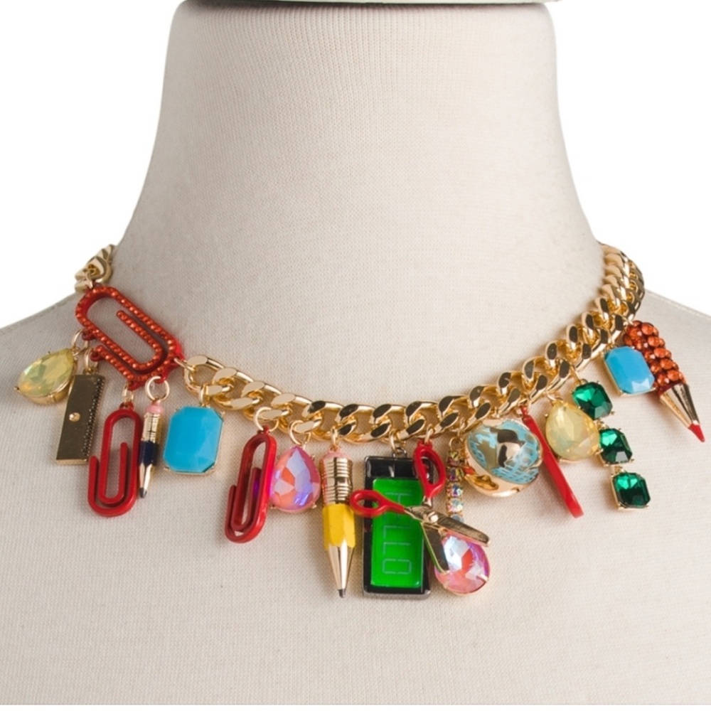 New Betsey Johnson Faux Stone Back To School Statement Necklace - Picture 3 of 8